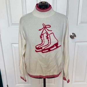 LOFT Ivory and Crimson Turtleneck Sweater